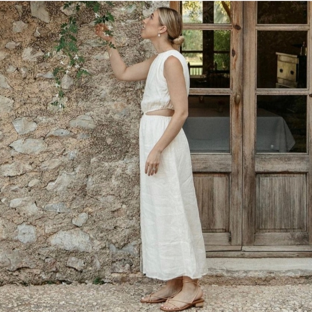 Faithfull the Brand | Las Flores Cutout Linen Maxi Dress Plain Shell Size Medium